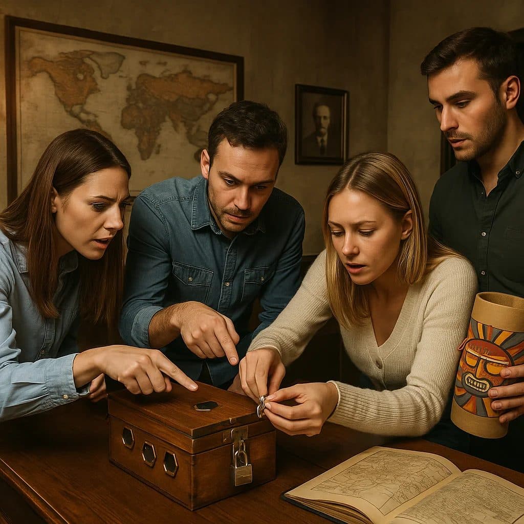 Equipo concentrado resolviendo un reto por equipos